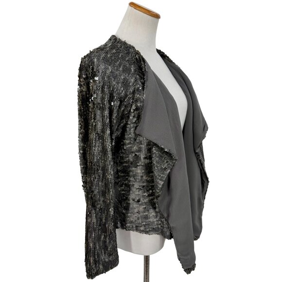NWT Free People Draped Silver Gray Sequin Jacket | Mob Wife Glam Boho Streetwear - Picture 10 of 16